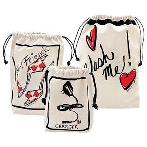 Brighton Pack Your Bags Travel Kit Set of 3 Cotton Canvas Drawstring Bags